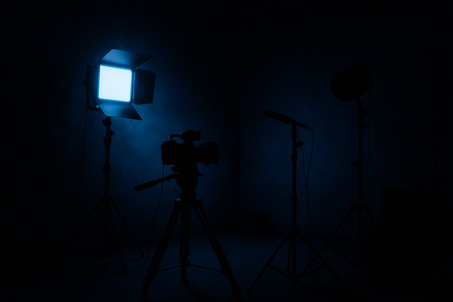 Donkere studio met blauwe verlichting